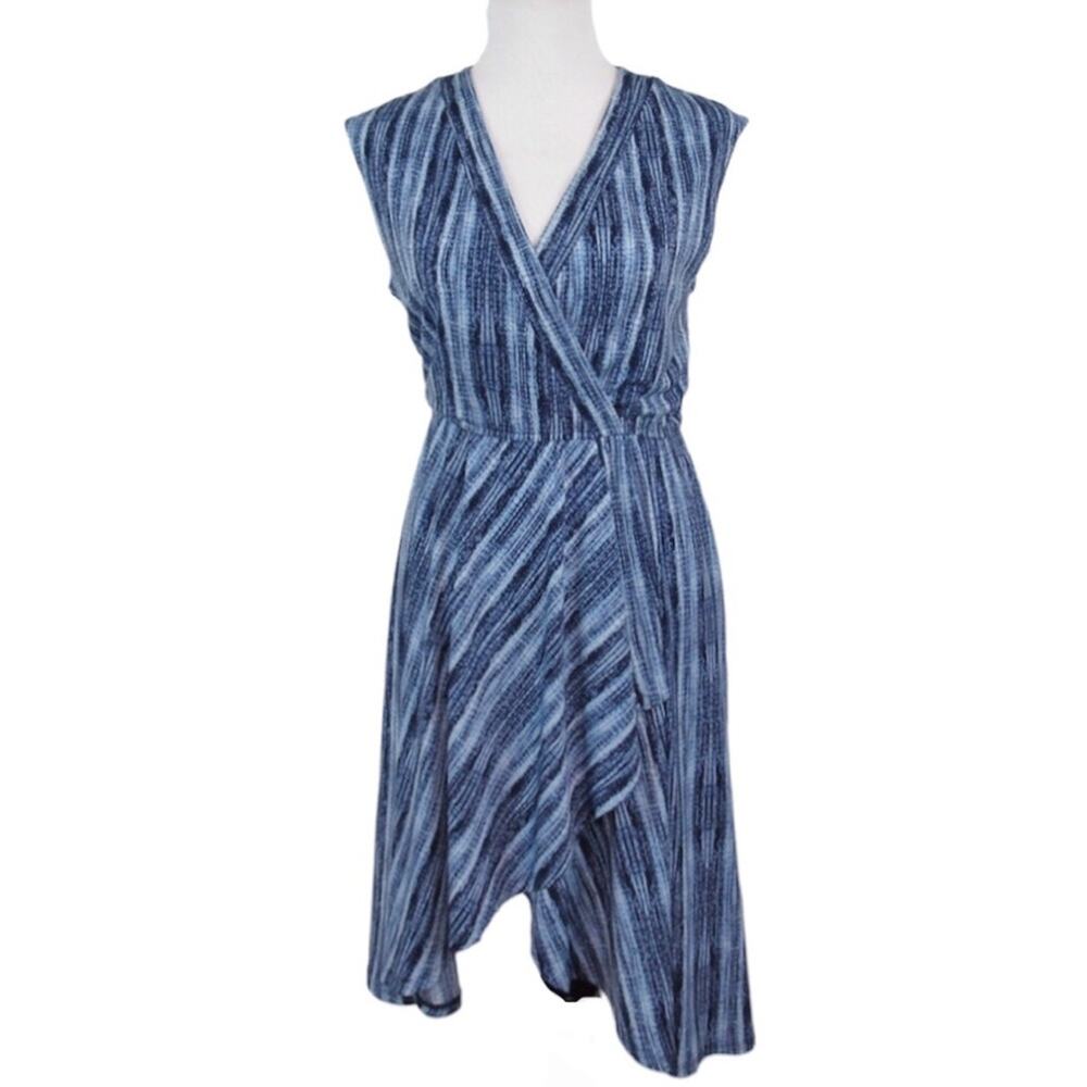BCBGMAXAZRIA Blue Faux Wrap Surplice Sleeveless Midi Dress Women's Size Small